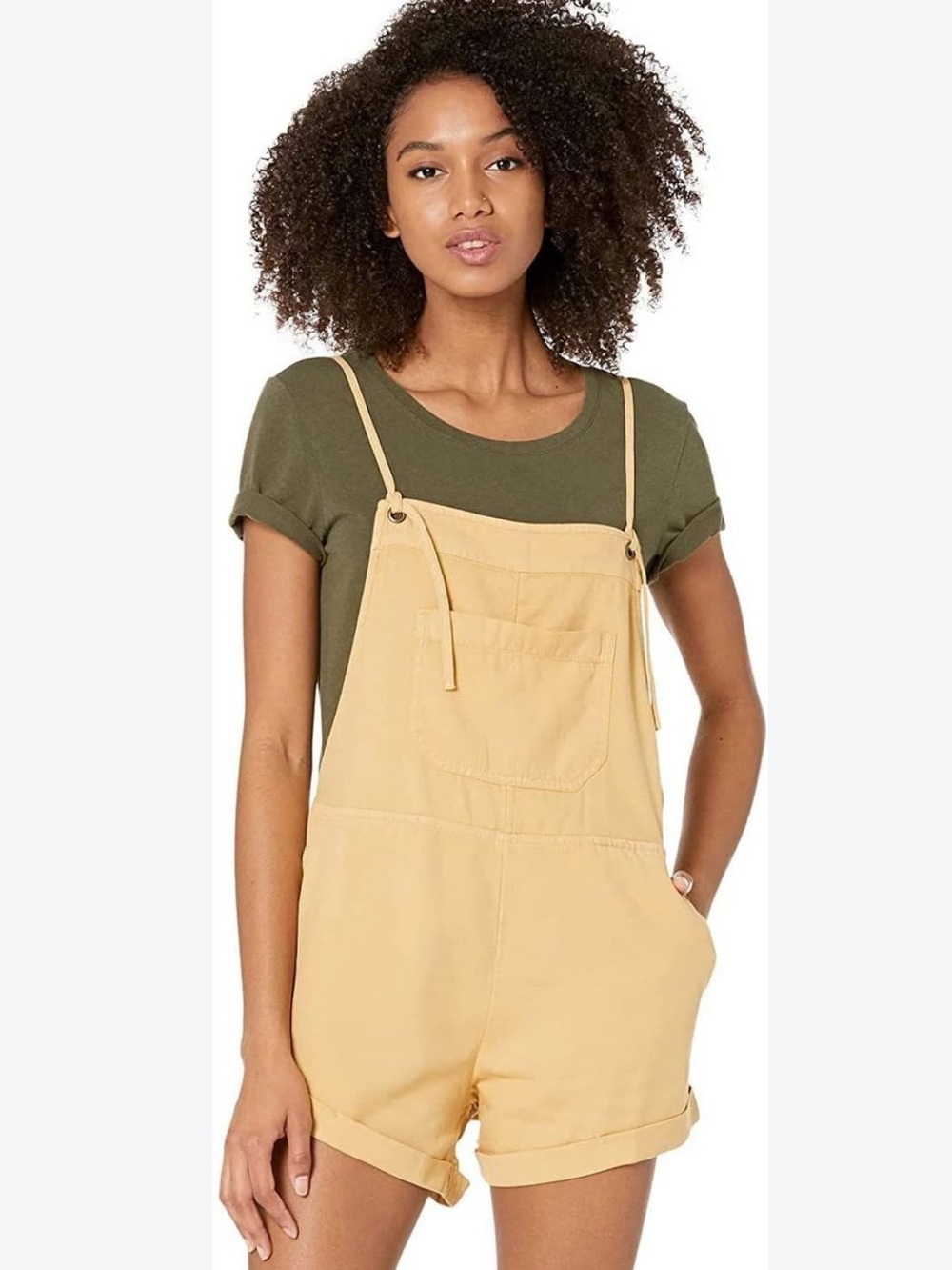 NWT Cider Pale Yellow Short Denim Overalls medium